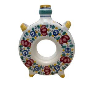 Vintage Modra Slovak Pottery Canteen Flask Handpainted Floral Colorful Signed